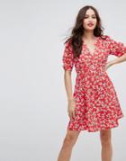 Asos Tea Mini Dress In Ditsy Floral - Multi