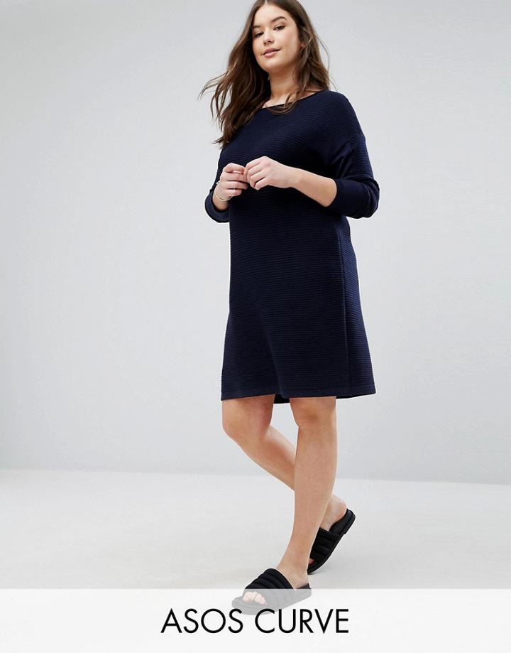 Asos Curve Sweater Dress In Ripple Stitch - Navy