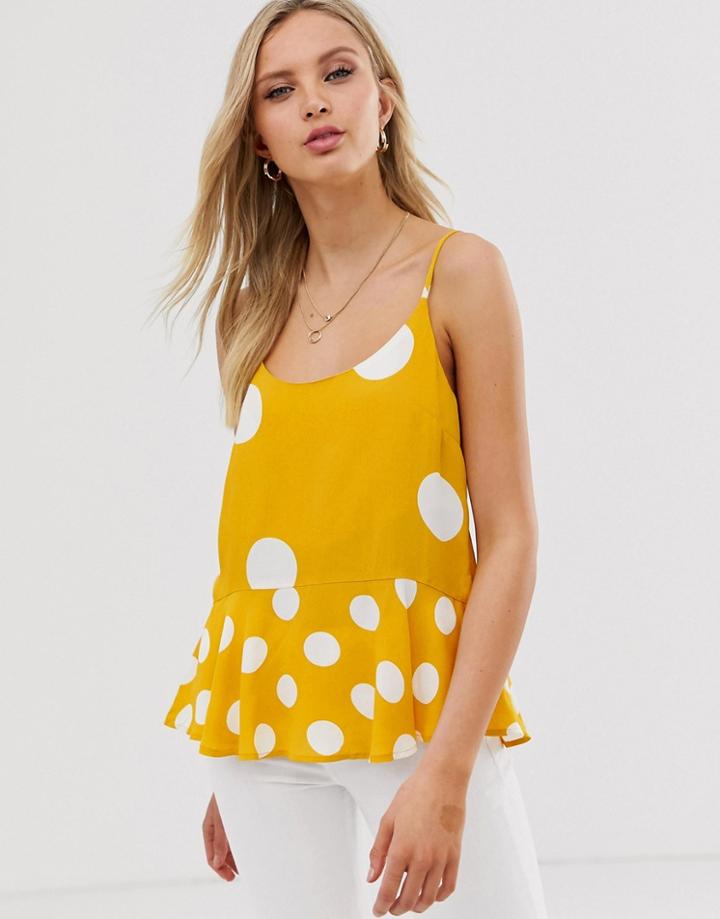 River Island Cami Top With Peplum Hem In Yellow Polka Dot