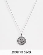 Asos Design Sterling Silver Coin Pendant Necklace In Burnished Silver - Silver