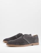 Asos Design Derby Shoes In Gray Suede With Piped Edging