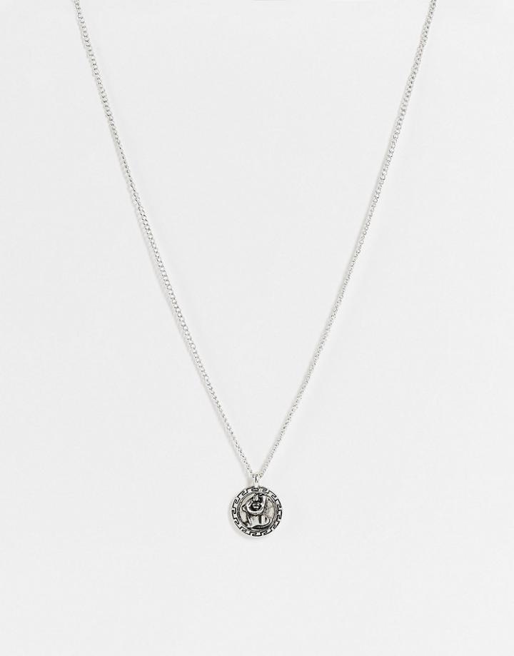 The Status Syndicate Necklace With Coin Pendant In An Antique Silver Finish