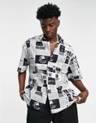 Asos Design Boxy Oversized Shirt In All Over Newspaper Print-white
