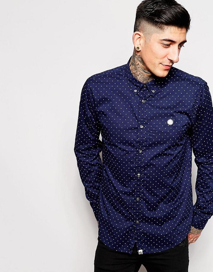 Pretty Green Shirt In Regular Fit With Polka Dot Print - Blue