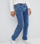 Noak Straight Jeans In Mid Wash Blue With Toggle - Blue