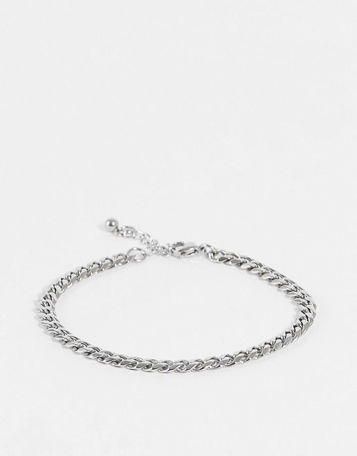 Asos Design Waterproof Stainless Steel Flat Curb Chain Bracelet In Silver Tone