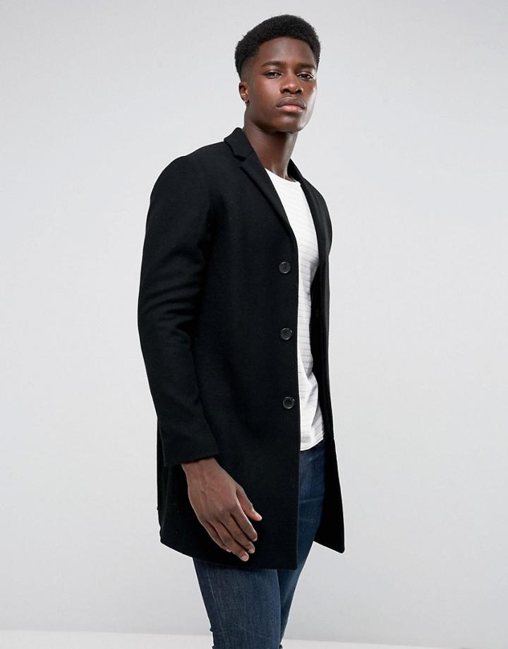 Selected Homme Overcoat In Wool/cashmere Mix - Black
