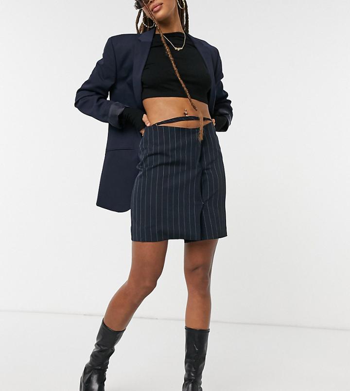 Collusion Pinstripe Skirt With Waist Detail-navy