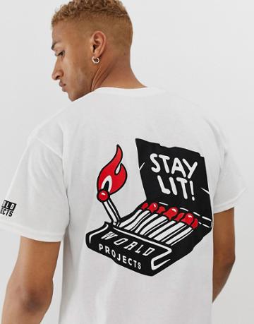 World Projects Stay Lit Back Print T-shirt In Oversized Fit - White