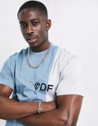 Asos Dark Future Relaxed T-shirt In Blue With Colorblock Detail And Printed Logo-grey