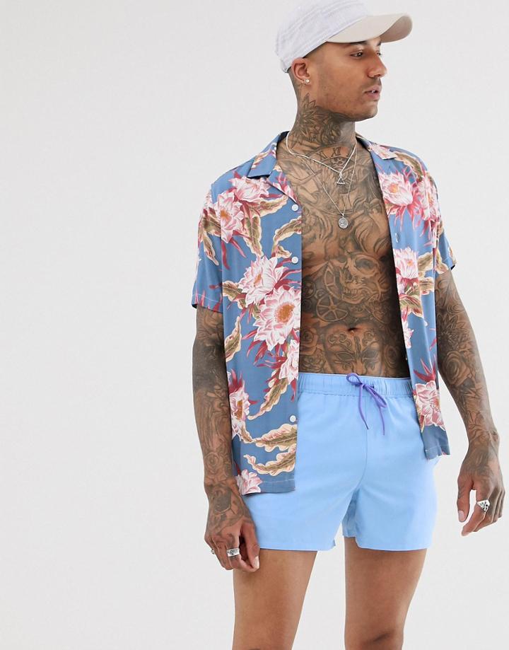 Asos Design Swim Shorts In Pastel Blue Short Length - Blue