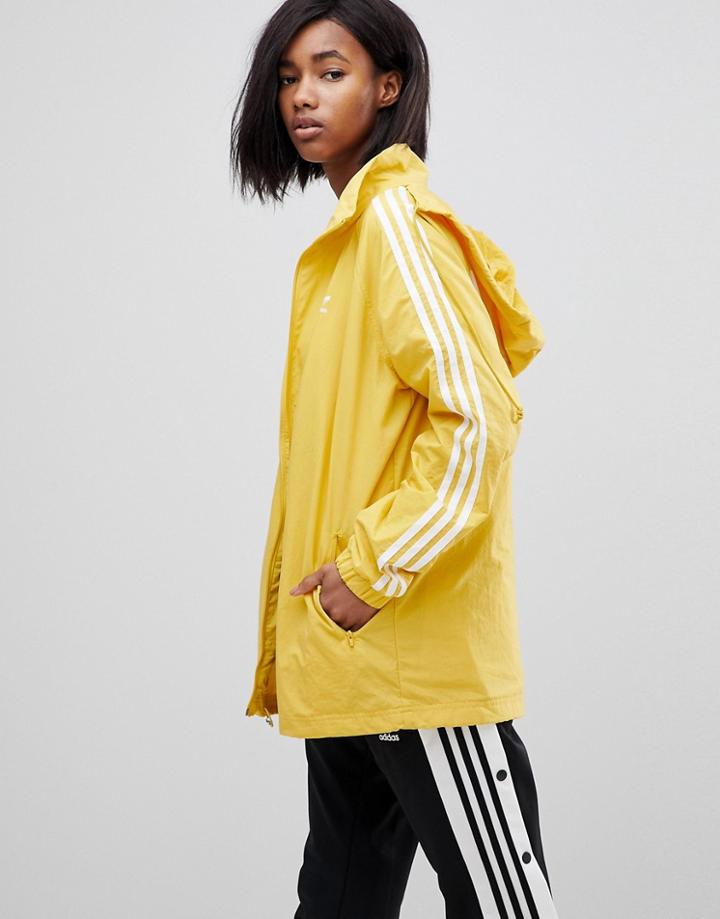 Adidas Originals Adicolor Three Stripe Stadium Jacket With Hood In Yellow - Yellow