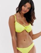 Asos Design Fuller Bust Exclusive Underwired Ruched Bikini Top In Yellow Dd-g