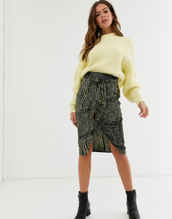 Influence Split Front Midi Skirt In Satin Croc Print