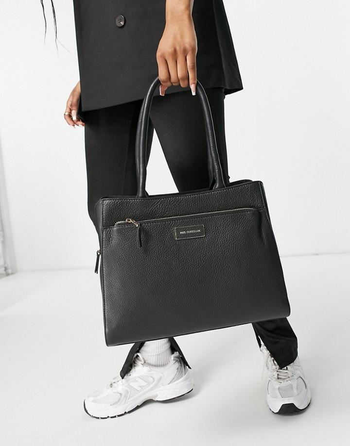 Paul Costelloe Leather Tote Bag With Zip Front In Black