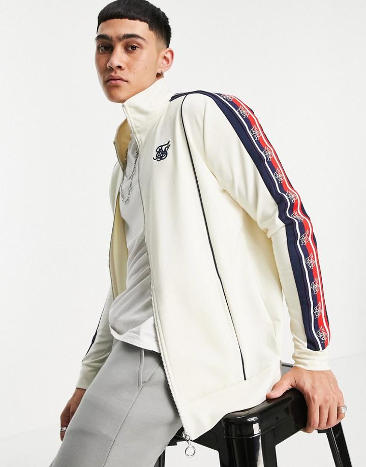 Siksilk Retro Funnel Tape Zip Through Jacket In White