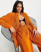 South Beach Plisse Oversized Beach Shirt In High Shine Copper - Part Of A Set-brown