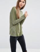 Asos Linen Mix T-shirt With Long Sleeves - Green
