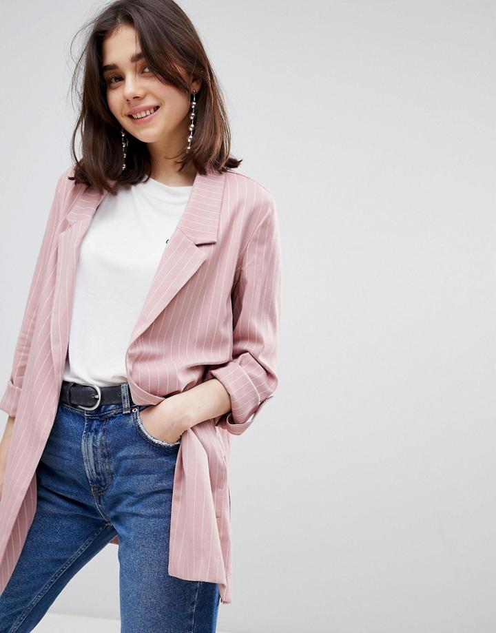 Stradivarius Pinstripe Soft Tailored Blazer - Pink