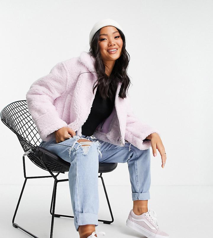 Asos Design Petite Zip Through Fleece Jacket In Lilac-purple