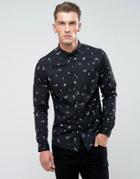 Asos Stretch Slim Shirt In Ditsy Print - Navy