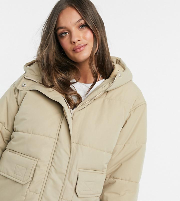 Asos Design Petite Puffer Jacket In Cappuccino-brown