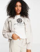 River Island Denim Cropped Workers Jacket In Cream-white