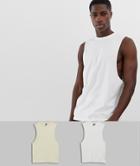 Asos Design Organic Sleeveless T-shirt With Dropped Armhole 2 Pack Multipack Saving - Multi
