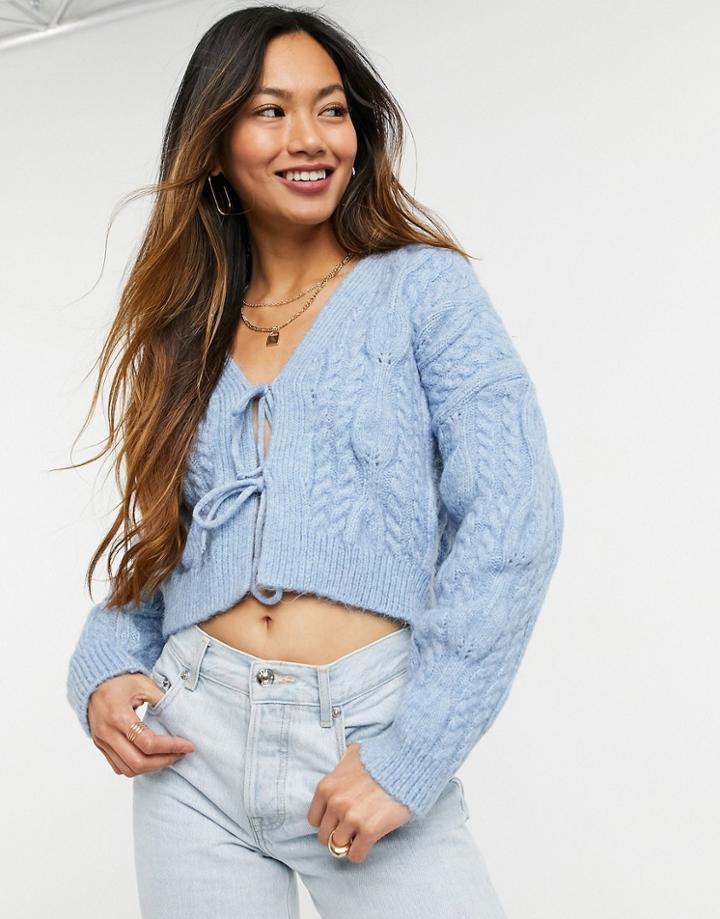 Mango Tie Front Cardigan In Blue-blues