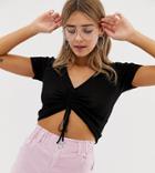 Bershka Ruched Front Top In Black