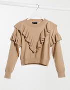 New Look Frill Front Sweatshirt In Camel-brown