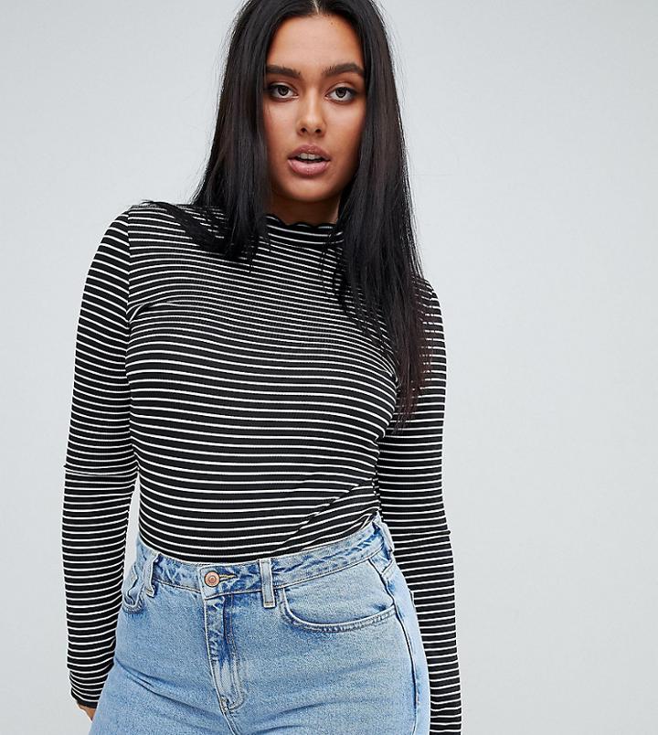 Prettylittlething Basic High Neck Stripe Top - Black