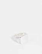 Asos Design Square Signet Ring With Line Side Detail In Silver Tone