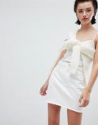 Weekday Wend Denim Mini Skirt Raw Hem In White - White