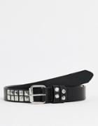 Asos Design Skinny Faux Leather Belt With Studding Detail In Black