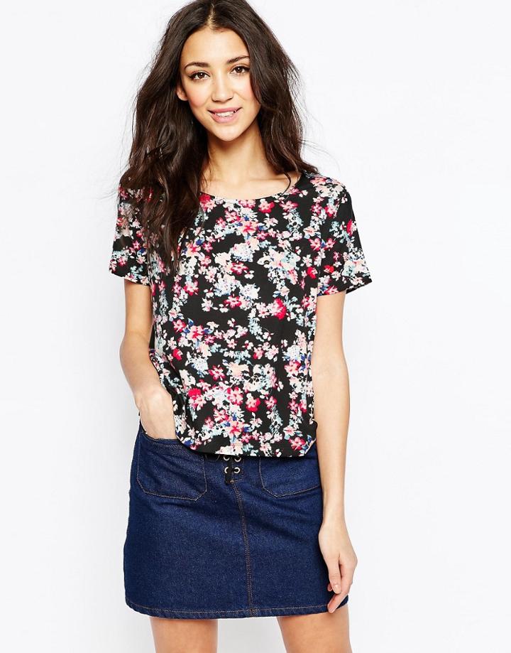 Sugarhill Boutique Felicity Top In Blossom Print - Black