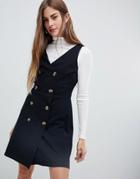 New Look Double Breasted Pinny Dress - Black