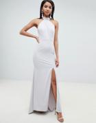 Jarlo High Neck Fishtail Maxi Dress With Open Back Detail In Gray