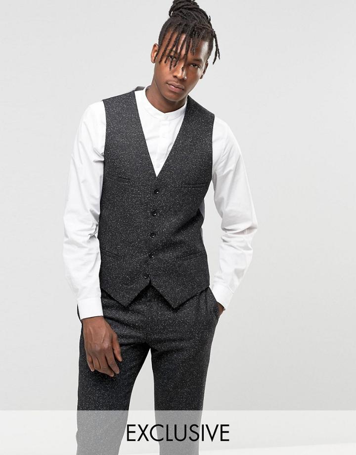 Noak Skinny Waistcoat In Fleck - Black