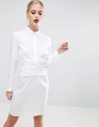 Asos Cotton Wrap Front Shirt Dress - White