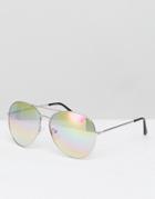Asos Aviator Glasses In Silver Metal With Iridescent Clear Lens - Silver