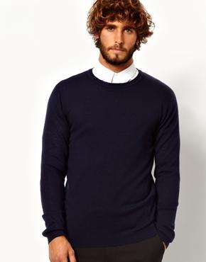 Asos Merino Crew Neck Sweater - Navy