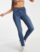 Topshop Leigh Jeans In Mid Blue-blues