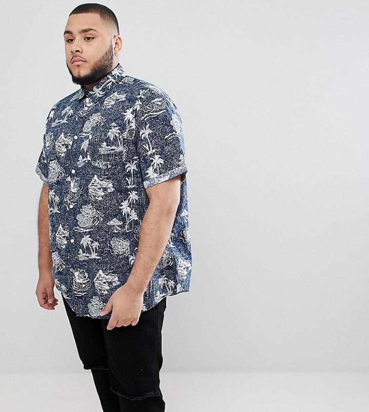 Jack & Jones Originals Plus Short Sleeve Hawaiian Shirt - Navy