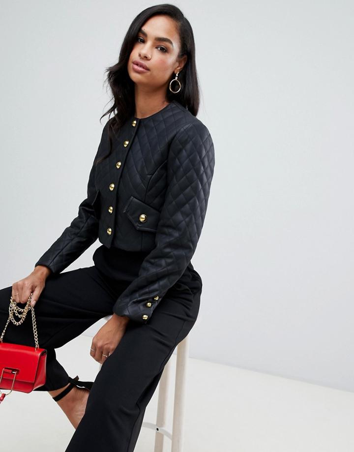 Asos Design Quilted Leather Look Jacket - Black