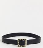 My Accessories London Exclusive Black Waist And Hip Jeans Belt With Square Chain Link Buckle