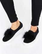 Truffle Faux Feather Flatform Sneaker - Black