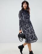 Rd & Koko High Neck Long Sleeve Dress In Jacquard - Black