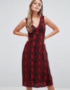 New Look Faux Snake Plunge Midi Dress - Red