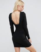 Forever Unique Gwyneth Long Sleeve Scoop Back Mini Dress With Embelishment - Black